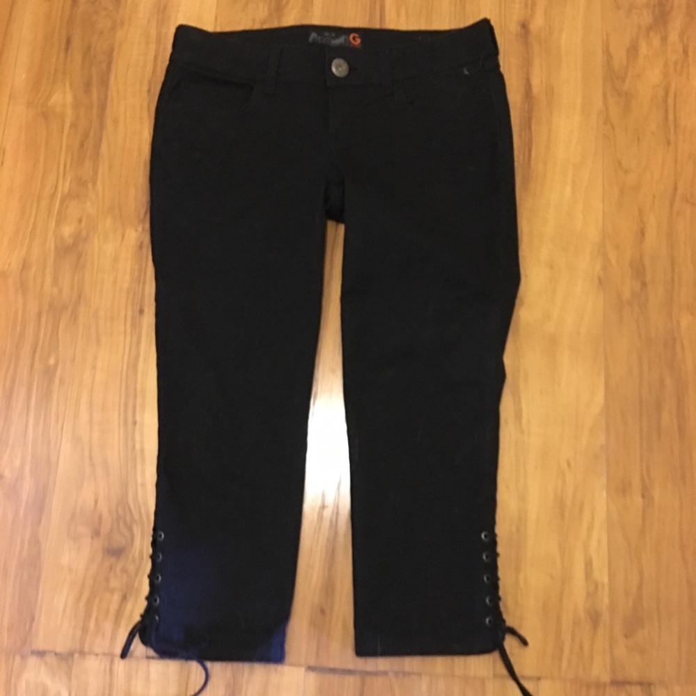G by Guess black crops with lace up detail